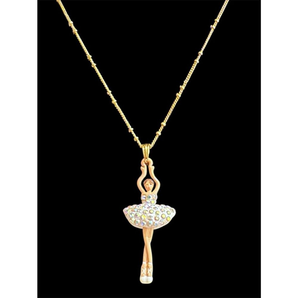 Les Nereides 18K Gold plated Elegant WHITE Ballerina Pendant Necklace